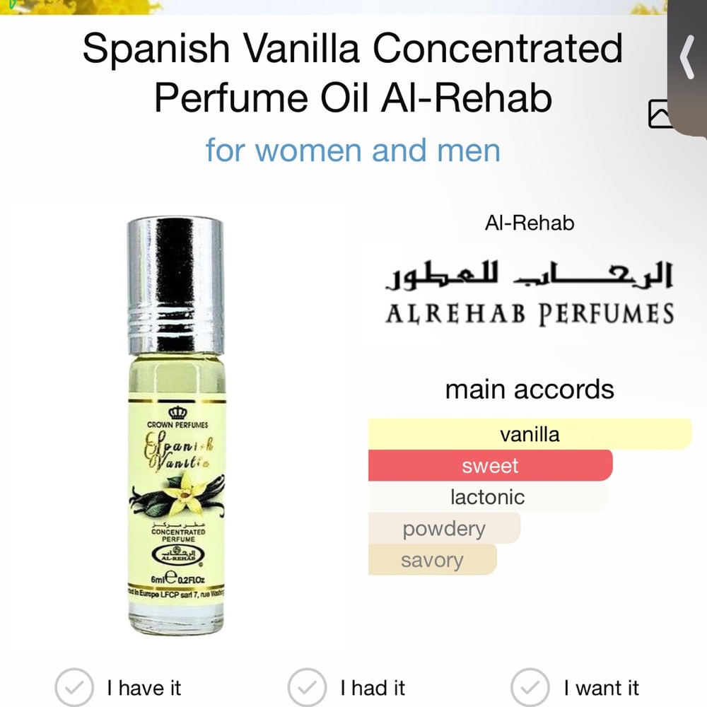 Spanish Vanilla Perfume oil by Al Rehab